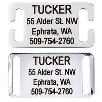 GoTags Slide-On Pet ID Tags, Personalized Dog and Cat Tags, Silent, No Noise Collar Tags Made of Stainless Steel, Custom Engraved, (Solid for Belt Buckle Collars)