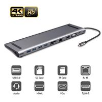 USB C Hub 11 in 1 Laptop Docking Station with Gigabit Ethernet, USB-C Power Delivery, 4 USB 3.0, 4K HDMI, VGA, Audio Mic Port, SD/TF Card Reader for MacBook Pro & Type C Laptops