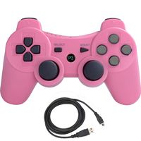 Molgegk Wireless Bluetooth Controller for PS3 Double Shock - Bundled USB Charge Cord (Pink)