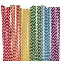 Biodegradable Paper Straws Mix, Rainbow, Red Orange Yellow Green Blue Pruple, Chevron (25)