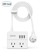 Travel Power Strip with USB, NTONPOWER Flat Plug Power Strip, 10ft Extra Long Extension Cord, 2 Outlets 3 USB Desktop Charging Station for Hotel, Dorm Room, Cruise Ship, Office and Home - White