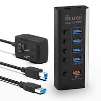 Powered 5 Port USB Hub ikuai USB Hub 3.0 Splitter with 4 Port USB Hub +1 USB Fast Charging Port and and Individual On/Off Switches for PC, Computer, Mobile, Flash Drive and More