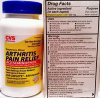 CVS Arthritis Pain Relief Acetaminophen 650 mg 250 Caplets