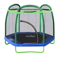 Clevr 7ft Kids Trampoline with Safety Enclosure Net & Spring Pad, 7-Foot Indoor/Outdoor Round Bounce Jumper 84", Built-in Zipper Heavy Duty Frame, Green and Blue | Great Gift