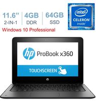Newest HP Education Edition X360 ProBook 2-in-1 Convertible 11.6" Touchscreen Laptop PC, Intel Dual-Core Celeron Processor, 4GB RAM, 64GB eMMc, HDMI, Bluetooth, Webcam, WiFi, Windows 10 Pro