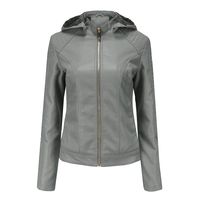 RUIVE Women's Artificial Leather Coats Winter Warm Thicken Plush Zipper Hooded Outerwear Windbreaker Biker Bomber Jackets Grey