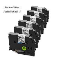 6-Pack Replace TZe-131 TZe-231 P-Touch Label Tape 12mm 0.47 inch Black on White/Clear Standard Laminated Tape Compatible with Brother P-Touch Cube PT-D210 PTH110 PT-D200 PT-D400AD, 1/2'W x 26.2'L