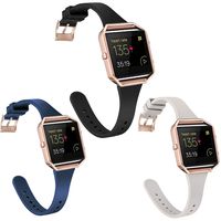 Amcute Compatibe for Fitbit Blaze Band Slim Narrow Thin Silicone Replacement Wristband with Metal Frame for Fitbit Blaze Bands Women Men Small Large (3BlueBLAGRAY, Small)