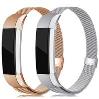 LNOOIU Metal Bands Compatible with Fitbit Alta, Replacement for Alta HR Stainless Steel Bands Adjustable Accessory Wristband for Alta Bracelet Women Men Girls Boys(2 Pack Small F)