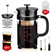Upgraded French Press Coffee Maker Stainless Steel 34 oz, Coffee Press with Stainless Steel Stand Precise Scale Easy to Clean Durable Heat Resistant Glass Black/Copper/Silver (Black, 34 OZ)