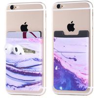 2Pack Phone Card Holder Stretchy Lycra Stick on Wallet Pocket Credit Card ID Case Pouch Sleeve 3M Adhesive Sticker for Back of iPhone Android Smartphone (Sand Marble Purple Double Pocket)