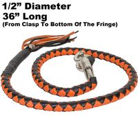 Orange & Black Combination 36" Long 1/2" Diameter Naked Soft Genuine Leather Motorcycle Get Back Whip