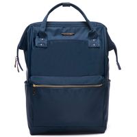 Lily & Drew Casual Travel Daypack School Backpack for Men Women and 14 Inch Laptop Computer, with Wide Doctor Style Top Opening (Navy Blue Nylon Medium)