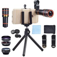 Apexel 4 in 1 12x Zoom Telephoto Lens + Fisheye + Wide Angle + Macro Lens with Phone Holder + Tripod for iPhone 11/XS Max/XR/ XS/X 8 7 Plus, Samsung, OnePlus, Huawei and More Phones