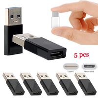 YESSKO 5PC USB 3.0 Male to Type C USB 3.1 Female Converter Data Transfer Micro USB Adapter to Type C Charging Adapter Adapter Kit (Black)