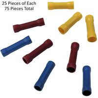 Vinyl Insulated Butt Splice Connectors - 22-10AWG (All 3 Sizes) - 25 Pieces of Each Size/ 75 Pieces Total