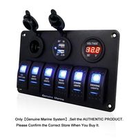 6 Gang Boat Rocker Switch Panel - Red Digital Voltmeter Display, Dual 5V 3.1A USB Charger Socket, DC 12V Slot, Blue LED Lighting Labeled switches, Quick Install for Car Marine Car Vehicles