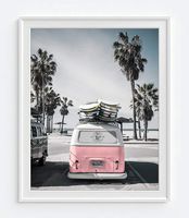 Classic Antique Van at Beach Ocean Nautical Photography Print, Unframed, Coastal Palm Trees Home and Wall Decor, 8x10 Inches