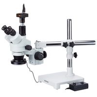 AmScope 3.5X-180X Trinocular Stereo Zoom Microscope on Single Arm Boom Stand with 144 LED and 10MP Camera