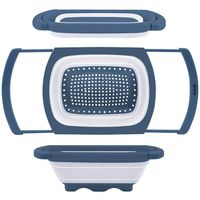 Qimh Colander Collapsible | Over The Sink Silicone Kitchen Strainers and Colanders with Extendable Handles | Veggies, Fruit and Pasta Foldable Strainer for Kitchen, 6-Quart, BPA Free