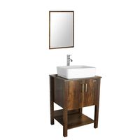 eclife 24" Bathroom Vanity Sink Combo Brown Cabinet Vanity White Ceramic Vessel Sink & 1.5 GPM Water Save Faucet & Solid Brass Pop Up Drain,W/Mirror (T03 B12C)