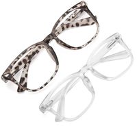 MEETSUN Blue Light Blocking Glasses, Anti Eye Strain Headache (Sleep Better),Computer Reading Glasses UV400 Transparent Lens (Leopard + Clear Frame 2 PACK/Spring Hinge, 53)