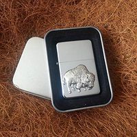 Star Cigarette Lighter with Antique Pewter American Bison Buffalo Emblem, Tin,Stunning