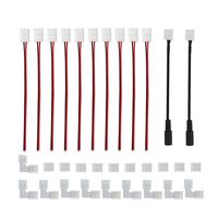 Fntek 3528 8mm 2 Pin LED Strip Connector Kit with 10x Strip Wire Solderless LED Strip Light Connectors, 10x L Shape 2 Pin Right Angle Corner Connector, 10x Strip to Strip Connectors, 2X DC Connector