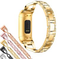 KOMEI Compatible with Charge 3/3 SE Bands, Classic Stainless Steel Bands Premium Metal Bangle Wristbands with Adjustable Butterfly Clasp Repacement Band Wrist Accessories Straps (Gold-A)