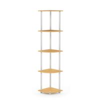 Furinno Turn-n-Tube 5-Tier Corner Shelf, Beech/White