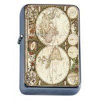 Perfection In Style Silver Flip Top Oil Lighter Vintage World Maps Design 017