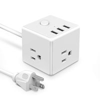 USB Power Strip JSVER Power Strip flat plug with 3 USB Ports 3 Outlet Desktop usb Charging Station 4.92Ft Extension Cord Power Cube for Travel, Cruise Ship, Office, Home, Smartphone, Tablets - White