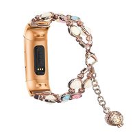 KuToo Compatible with Fitbit Charge 3 Bands/Charge 3 SE Bands, Women/Girls Adjustable Stainless Steel Wristband Light Luminous Pearl Bracelet with Essential Oil/Perfume Storage Pendant (Rose Gold)