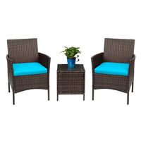 Devoko Patio Porch Furniture Sets 3 Pieces PE Rattan Wicker Chairs with Table Outdoor Garden Furniture Sets (Brown/Blue)