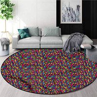 RUGSMAT Colorful Round Area Rug Carpet,Geometrical Abstract Non-Skid Bath Mat Living Room/Bedroom Carpet Diameter-35