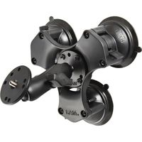 RAM MOUNTS (RAP-B-365-224-202AU Triple Suction Cup Mount with 2.5" Round Base (Amps Hole Pattern), Double Socket Arm and Round Base (1/4"-20 Male Thread)