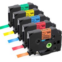 P Touch TZe Tape 12mm 0.47 Inch Laminated Black on Orange/Red/Blue/Yellow/Green Compatible with Brother P-Touch D210 D400 1280 1800 1880 Label Maker, 5 Pack(TZ-B31 TZ-431 TZ-531 TZ-631 TZ-731)