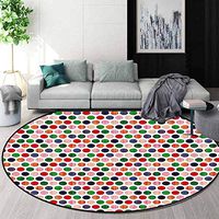 Abstract Art Deco Pattern Non-Slip Backing Machine Washable Round Area Rug,Colorful Dots Circular Round Disc Shapes Geometric In Contrast Vivid Tones Artwork Floor Mat Home Decor,Diameter-31 Inch