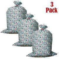 Kraft King Jumbo Gift Bag for Giant Gifts; 36" x 54" Christmas Prints; Pack of 3 Heavy Duty Bags (Merry Santa and Friends, 36"x54")