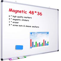 48" x 36" Dry Erase Board, Ohuhu Magnetic Large Whiteboard/White Board with 6 Color Dry Erase Markers, 4 x Magnetic Stickers, 1 x Eraser, 4 x Screw Nuts & Sleeve Anchors, Aluminum Frame, Silver
