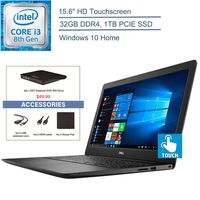 2020 Dell Inspiron 15 Laptop Computer, 15.6" Touchscreen, 8th Gen Intel Core i3-8145U Up to 3.9GHz (Beat i5-7200U), 32GB DDR4 RAM, 1TB PCIE SSD, Windows 10 + EST External DVD+ Accessories