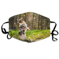 Vtwvg Australian Shepherd Playing with Fallen Leaves Washable Reusable Safety Mask, Stylish Polyester Adolescent Couple Dust-Proof Adjustable Earrings