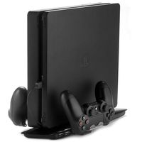REYTID Dual Cooling Pad and Controller Charging Dock Compatible with PS4 Slim 4in1 Vertical Stand, 2x USB Hub Ports - Black - Charge Station Cooler Wireless Pads