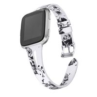 bayite Leather Bands Compatible with Fitbit Versa/Versa 2, Slim Wristband with Ventilated Hole Replacement Accessories Strap Versa Women Men, White/Gray Floral