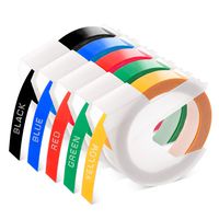 Label KINGDOM Compatible Label Tape Replacement for DYMO Embossing Tape 3/8 Inch 3D Plastic Label for Organizer Xpress Pro 12965 DYM12966 Office Mate II, White on Black/Red/Blue/Yellow/Green, 5-Pack