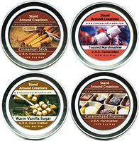 Set of 4- Premium 100% All Natural Soy Wax Aromatherapy Candle Tins: Cinnamon Stick, Caramelized Pralines, Toasted Marshmallow & Warm Vanilla Sugar. 2 oz. each - Naturally Strong, Highly Scented.