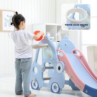 Folding Toddler Slide, 3 in 1 Climber Slide Set with Basketball Hoop, Crawl Through Space, Easy Climb Stairs, Kids Slide for Both Indoors Outdoor Use, Playground Equipment Set (Blue)