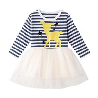 ANJUNIE Toddler Kids Girl Striped Print Cartoon Tutu Princess Tulle Dress Playsuit Skirt(Black,6T)