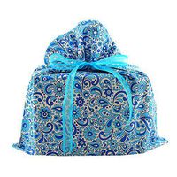 Reusable Fabric Gift Bag with Flowers and Swirls for Bridal Shower, Wedding Gift, Mother's Day or Any Occasion (Blue, Medium 17 Inches Wide by 18.5 Inches High)