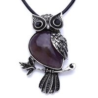 Meolin Owl Pendant Necklace Vintage Gemstone Charm Necklace,Amethyst,47cm